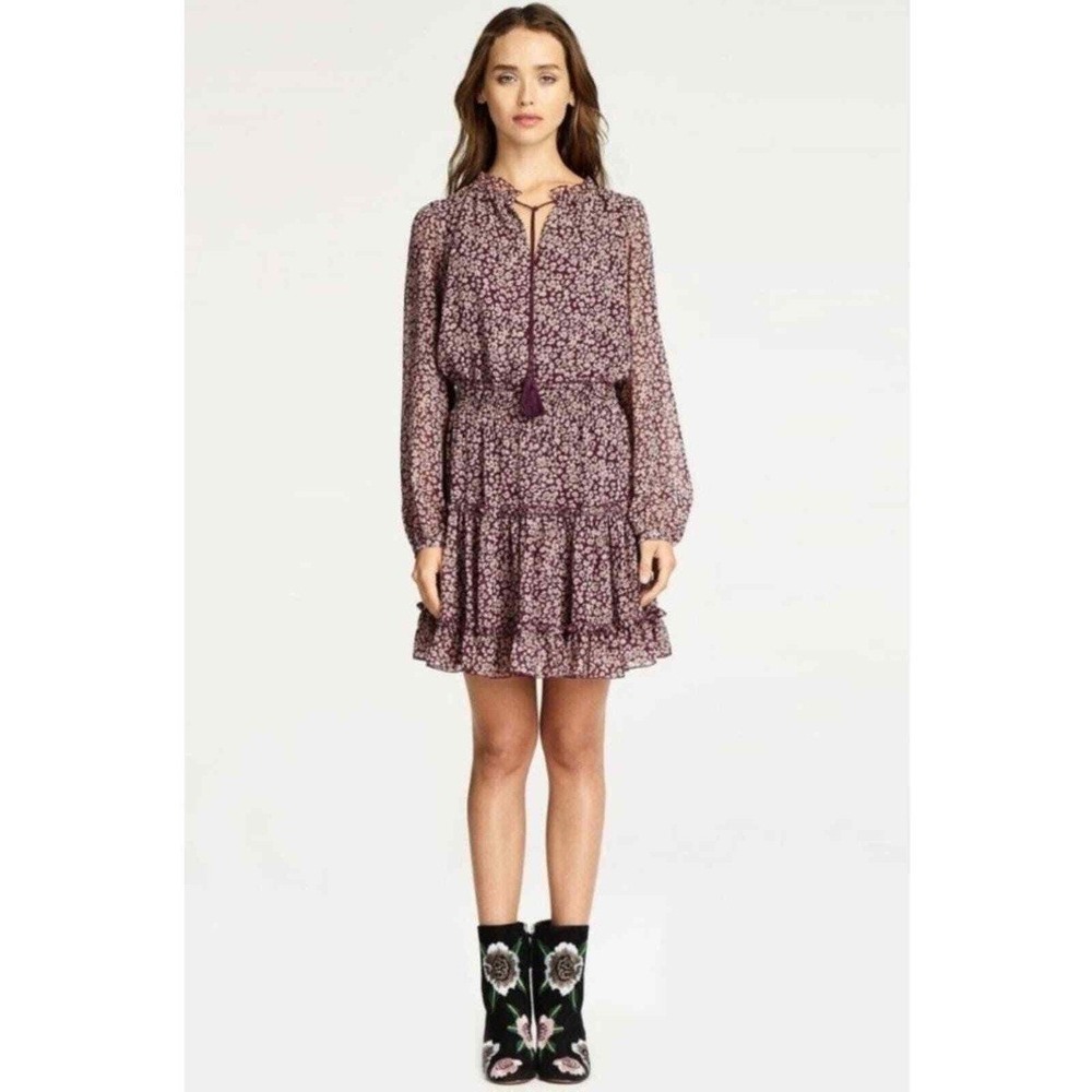 Rebecca Minkoff Rosemary Ruffle Mini Dress Women M Purple Leopard‎ Print